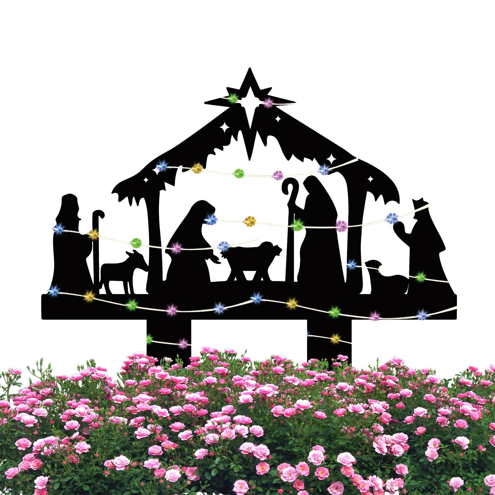 Piquet De Crèche De Noël En Acrylique - 30x23,5 Cm - Décoration Extérieure Jardin, Balcon - 6