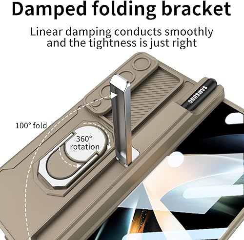 Miniatura 5 de Funda para Samsung Galaxy Z Fold 4 con soporte para S Pen (protección de bisagra), soporte magnético de anillo de 360°, cubierta de cámara