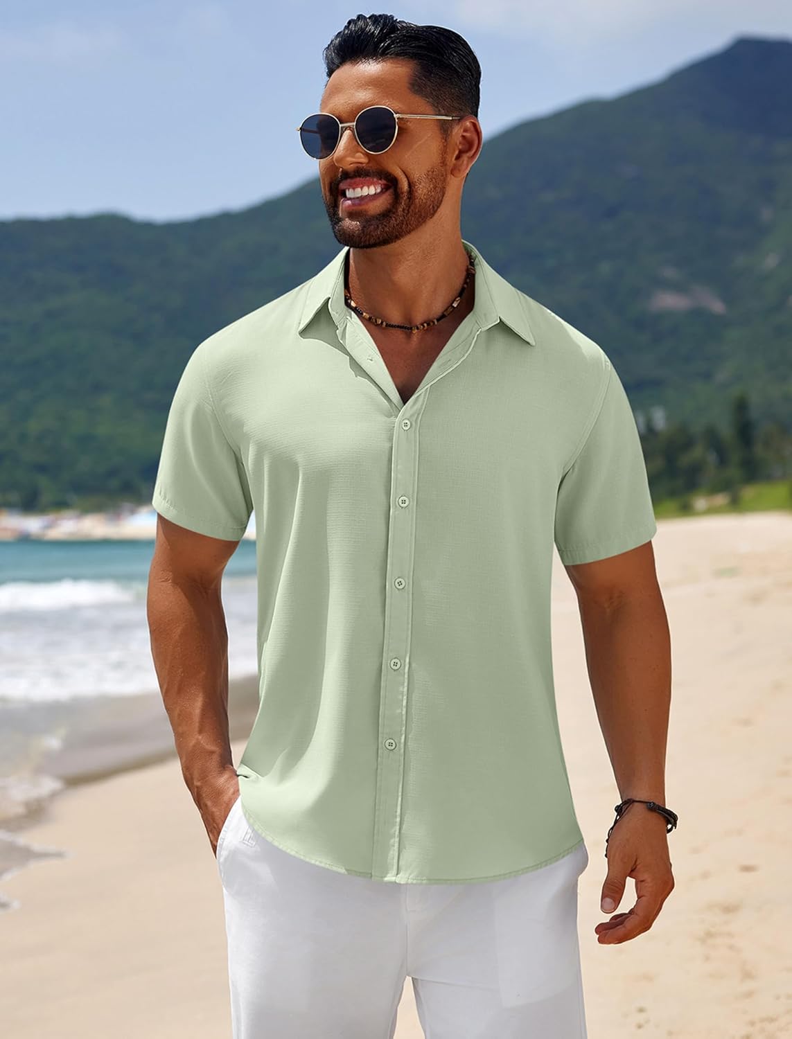COOFANDY Mens Casual Beach Shirts Short Sleeve Button Down Shirts Summer Vacation Untucked Dress Shirts - Image 2