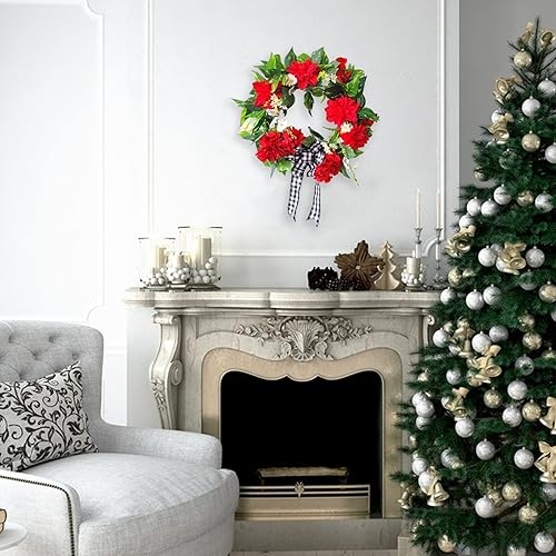 Miniatura 6 de Firlar Corona de flores artificiales de geranio, corona de puerta de geranio falso, corona de primavera y verano con hojas verdes para puerta