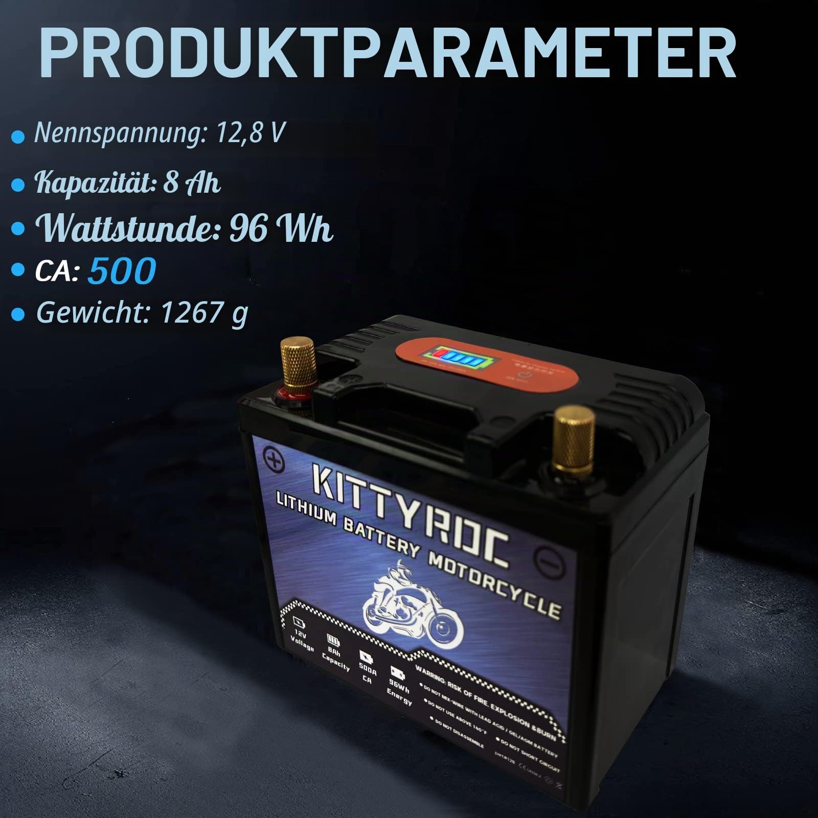 12V 8Ah 500A Lithium Motorrad Batterie, LiFePO4 Batterie, Ersatz ATV, UTV, Motorrad, Rasenmäher, Jetski, Schneemotor, 4 Räder, Traktor, Roller und Generator Batterie