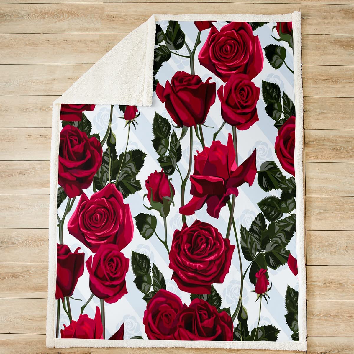 Coperta romantica in pile rosa rossa per ragazze coperta romantica in sherpa rosa rossa rosa floreale in peluche coperta botanica congedo fuzzy per divano letto 40 x 50 cm