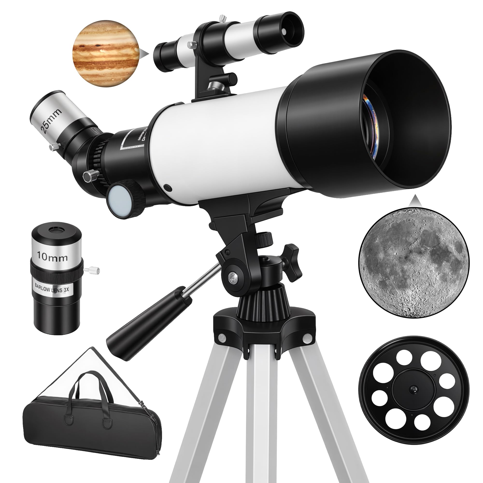 Outsunny Refractor Astronomy Telescope With 70 Mm Aperture, Carry Bag, White 5063603071858