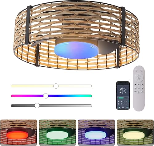 Miniatura 17 de Ganeed - Ventilador de techo estilo Boho de 20 pulgadas con luz, ventilador de techo enjaulado de ratán con luz y control remoto, motor reversible