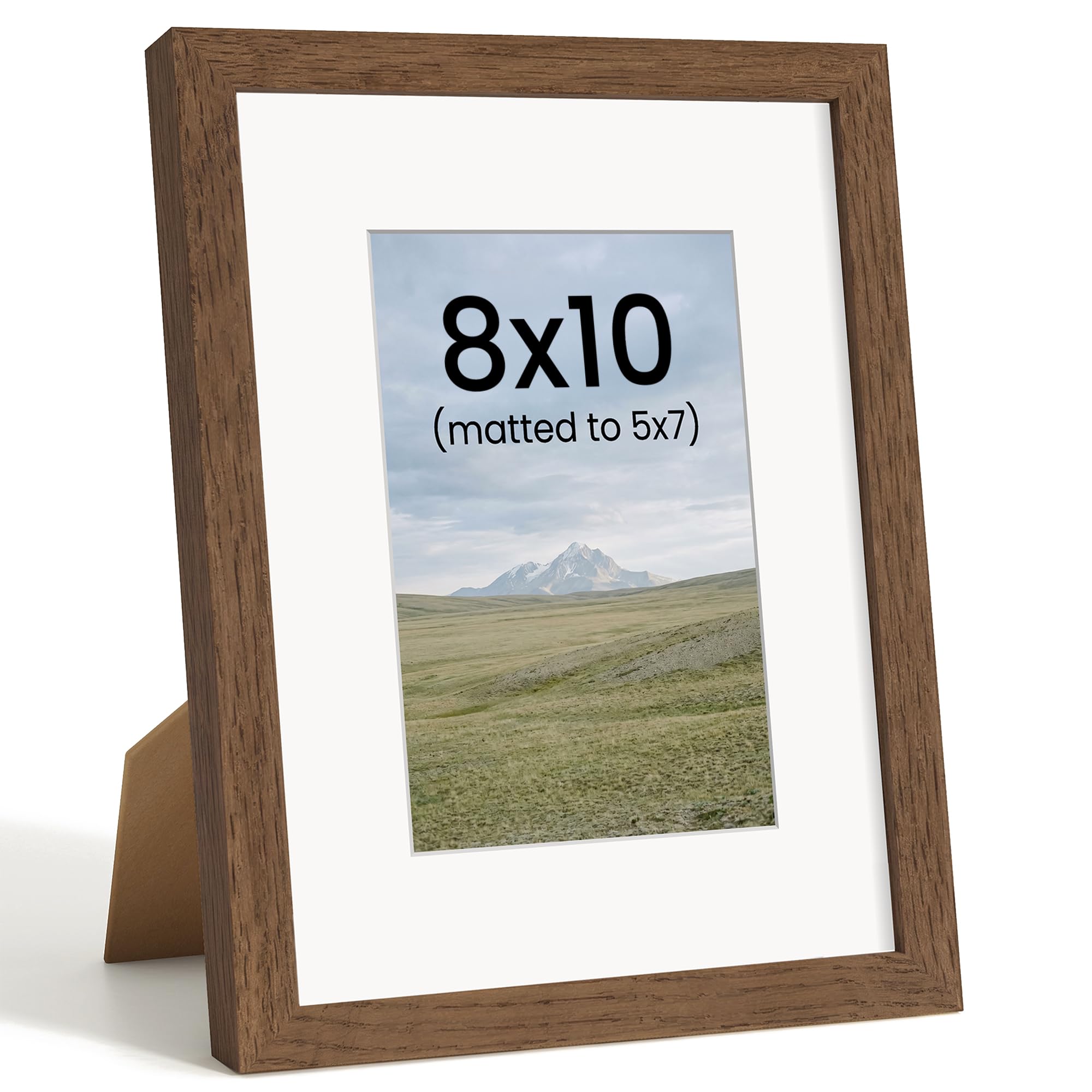 10x8 Photo Frames, Solid Oak Wood, Mat fits 7x5, Tabletop & Wall Mount