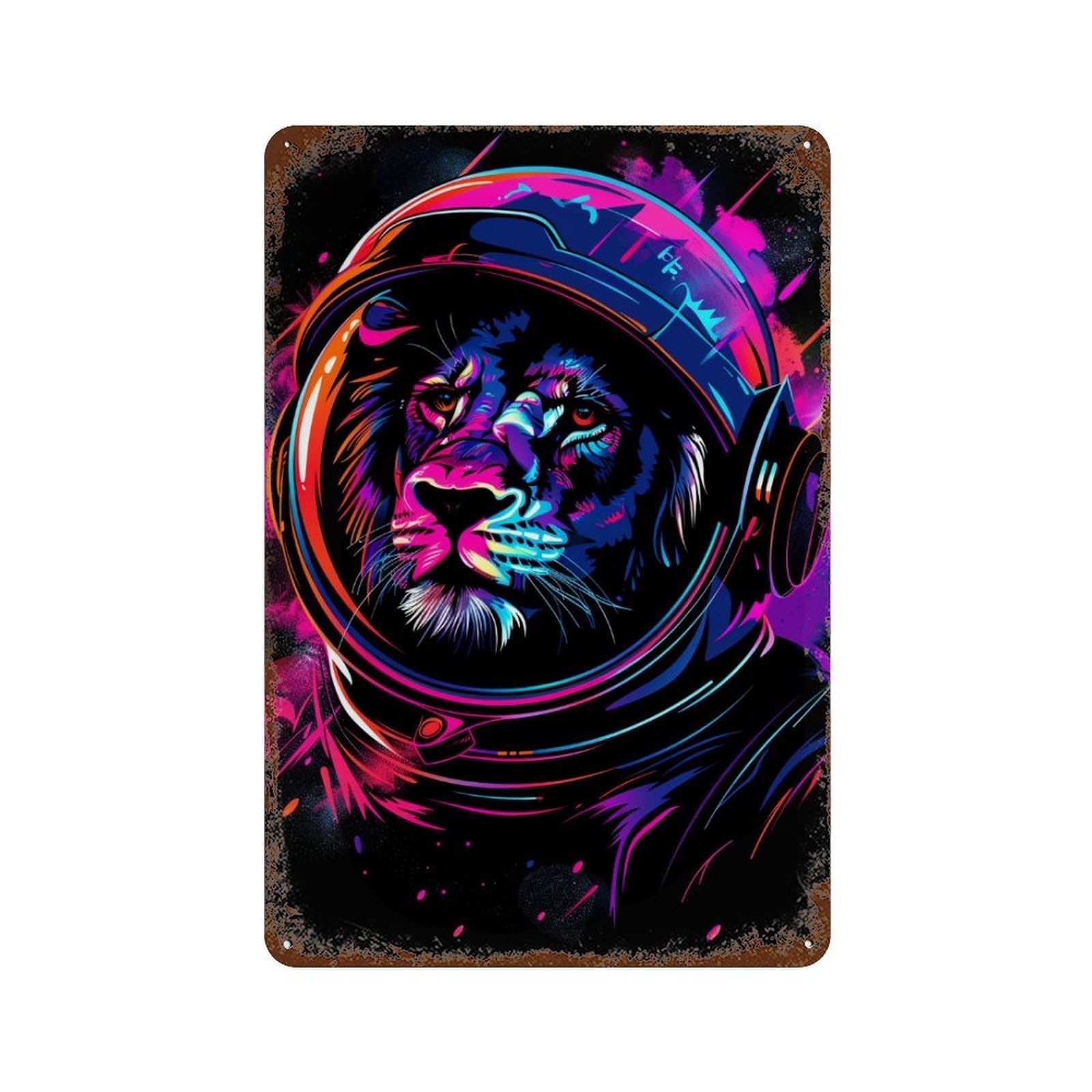 Lion Astronaut Helmet Art Print Rusty Metal Tin Sign 11.8"x7.9", for Pub, Kitchen And Man Cave Decor, Novelty Wall Decor