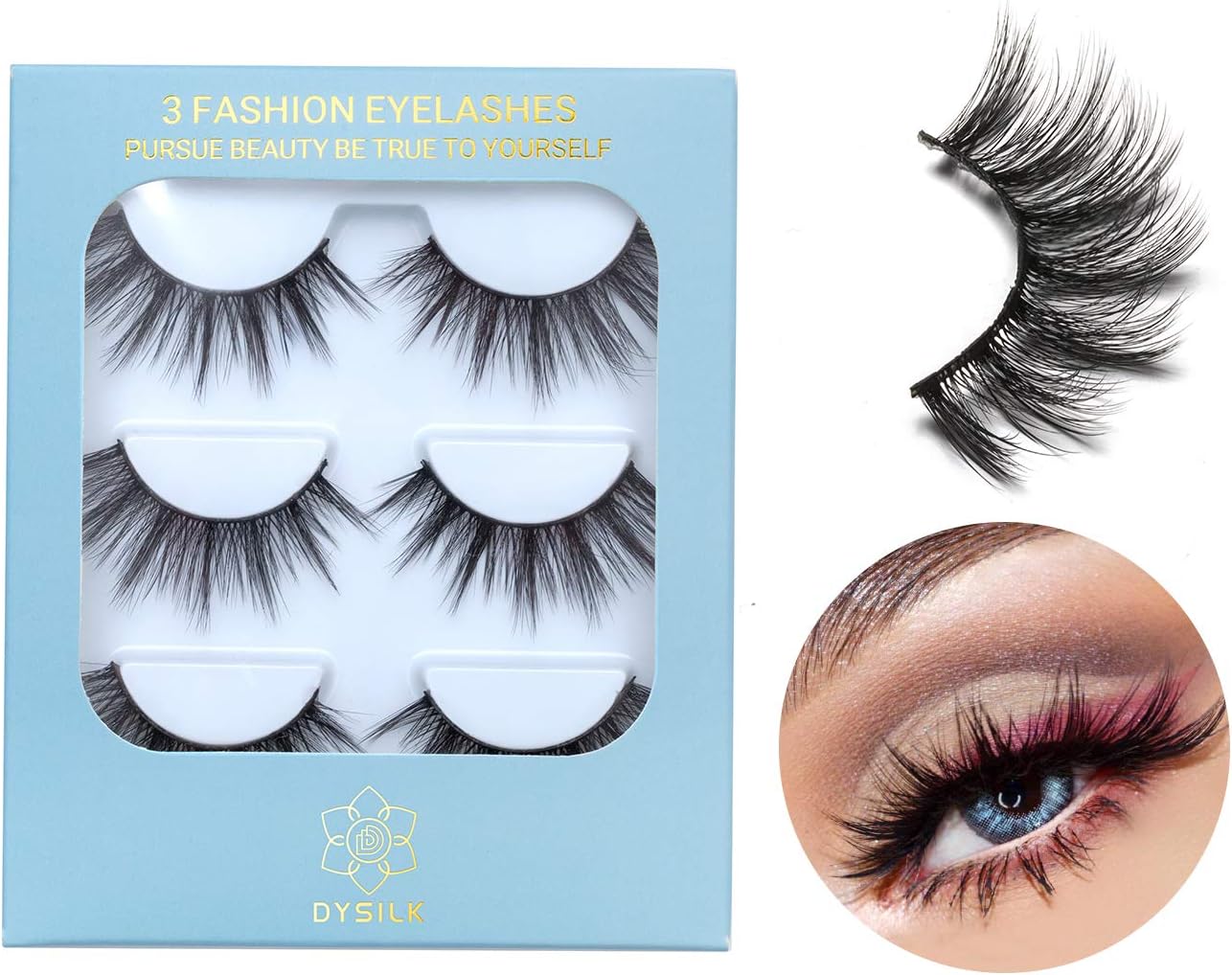 DYSILK Wispy Mink Lashes 3 Pairs – Fluffy Cat Eye False Eyelashes, Faux Mink Strip Lashes, Natural Lightweight Fake Eyelashes That Look Like Extensions, Reusable Wispy Lashes | 001-0.7 inch