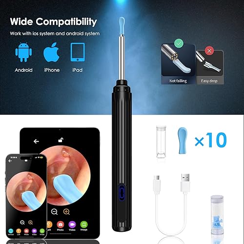 Miniatura 3 de Cámara con herramienta de eliminación de cera de oídos, kit de eliminación de cera de oídos, otoscopio 1080P con luz, kit de limpieza de oídos con 7