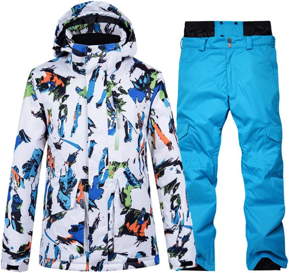 Men's Waterproof Ski Suit Winter Warm Windproof Hooded Jacket and Pants Snowsuit Set