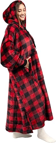 Miniatura 6 de PAVILIA Manta con capucha para mujer, manta Sherpa para hombre, acogedora manta de gran tamaño, sudadera con capucha