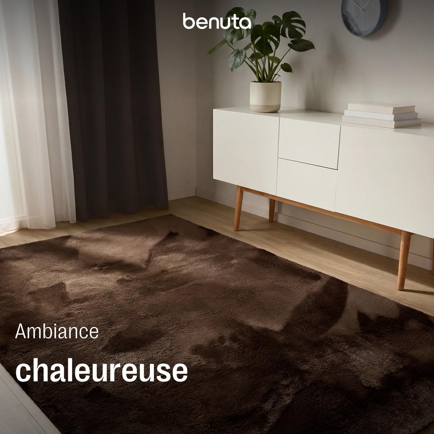 benuta Basic Tapis Salon Fausse Fourrure Furry - Marron 160x230 cm - pour Chambre, Bureau, Couloir, Bebe - Doux - Antidérapant - Lavable - Chauffage Sol