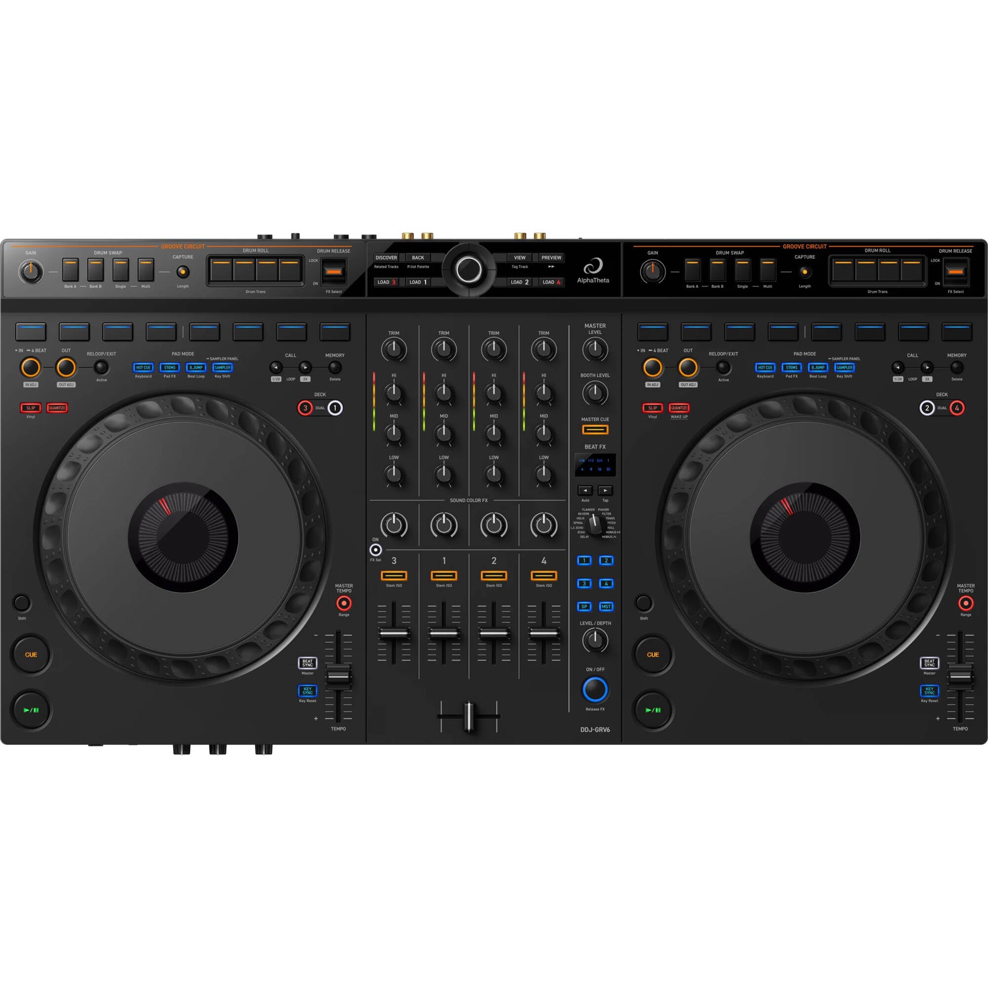 AlphaTheta DDJ-GRV6 Controlador DJ de 4 canales con Groove Circuit y auriculares DJ profesionales HDJ-X5 de Pioneer (Plata)