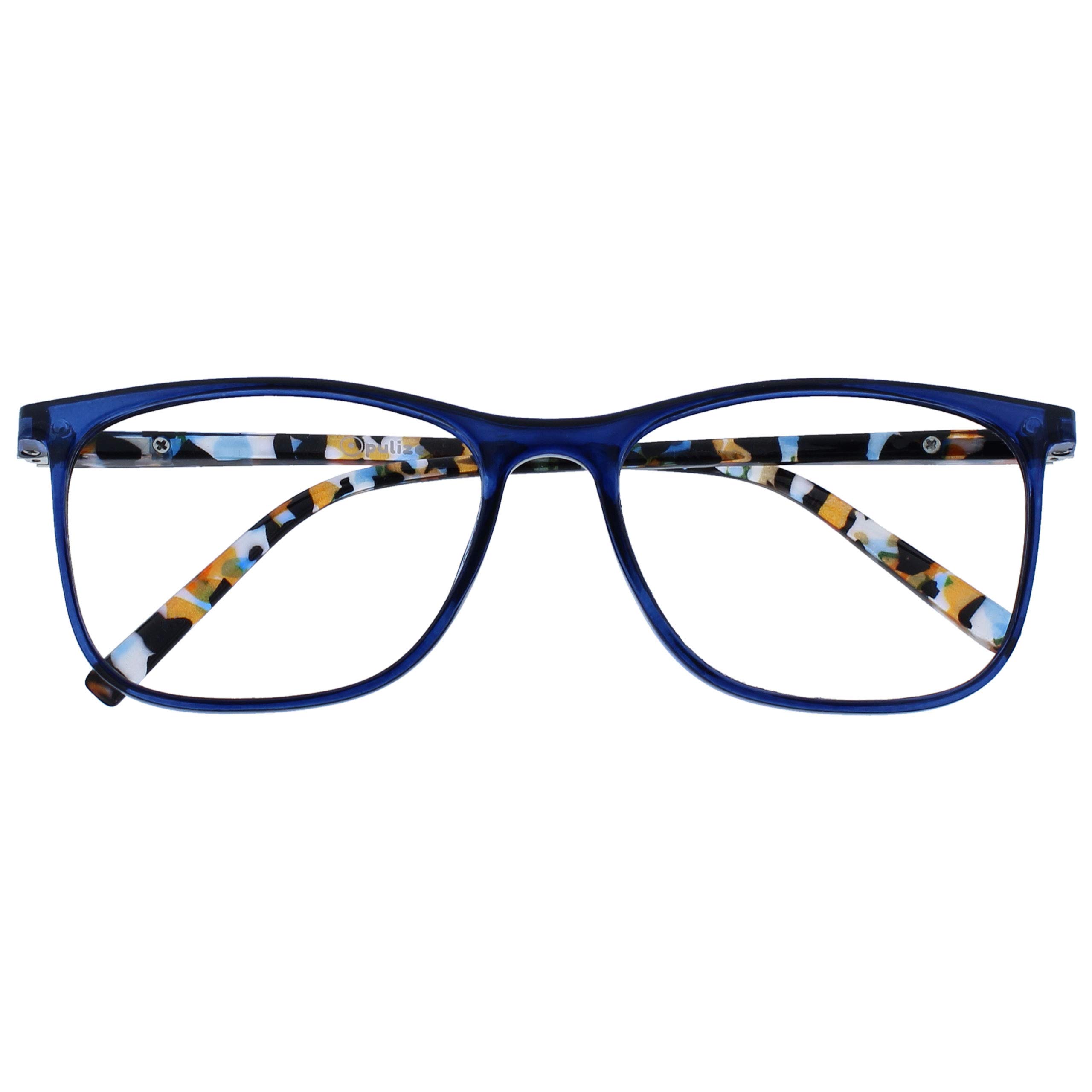 OPULIZE Arc Lunettes de Lecture Monture Carrées Minces Élégantes Charnières à Ressort Anti-Rayures Bleu Branches à Motif Hommes