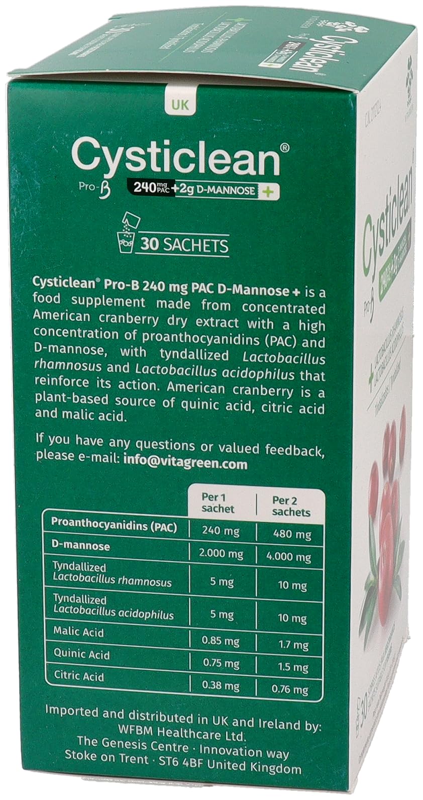 Vita Green Cysticlean Pro-B D-Manose, 3,06 g, 30 Beutel