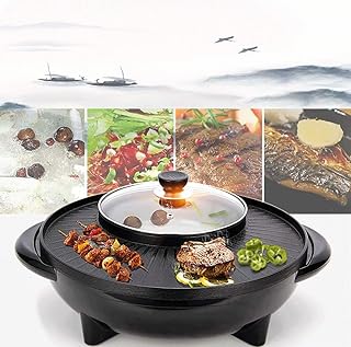 review Electric baking pan BBQ Korean Barbecue Hot Pot Double Pot,Smokeless and Non Stick Household Integrated Cooker Pot, Electric Barbecue Electric Hot Pot