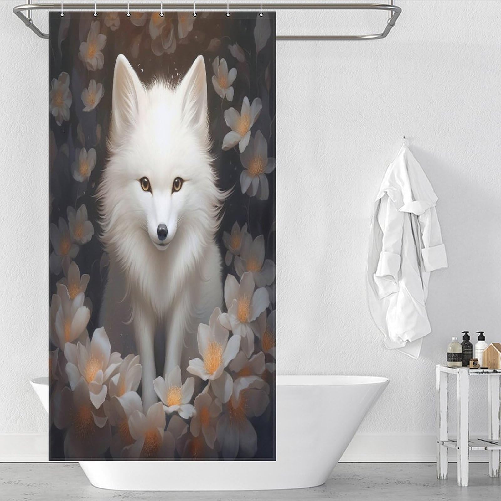 Rideau de douche renard en polyester imperméable 92x183cm pour baignoire avec 12 crochets