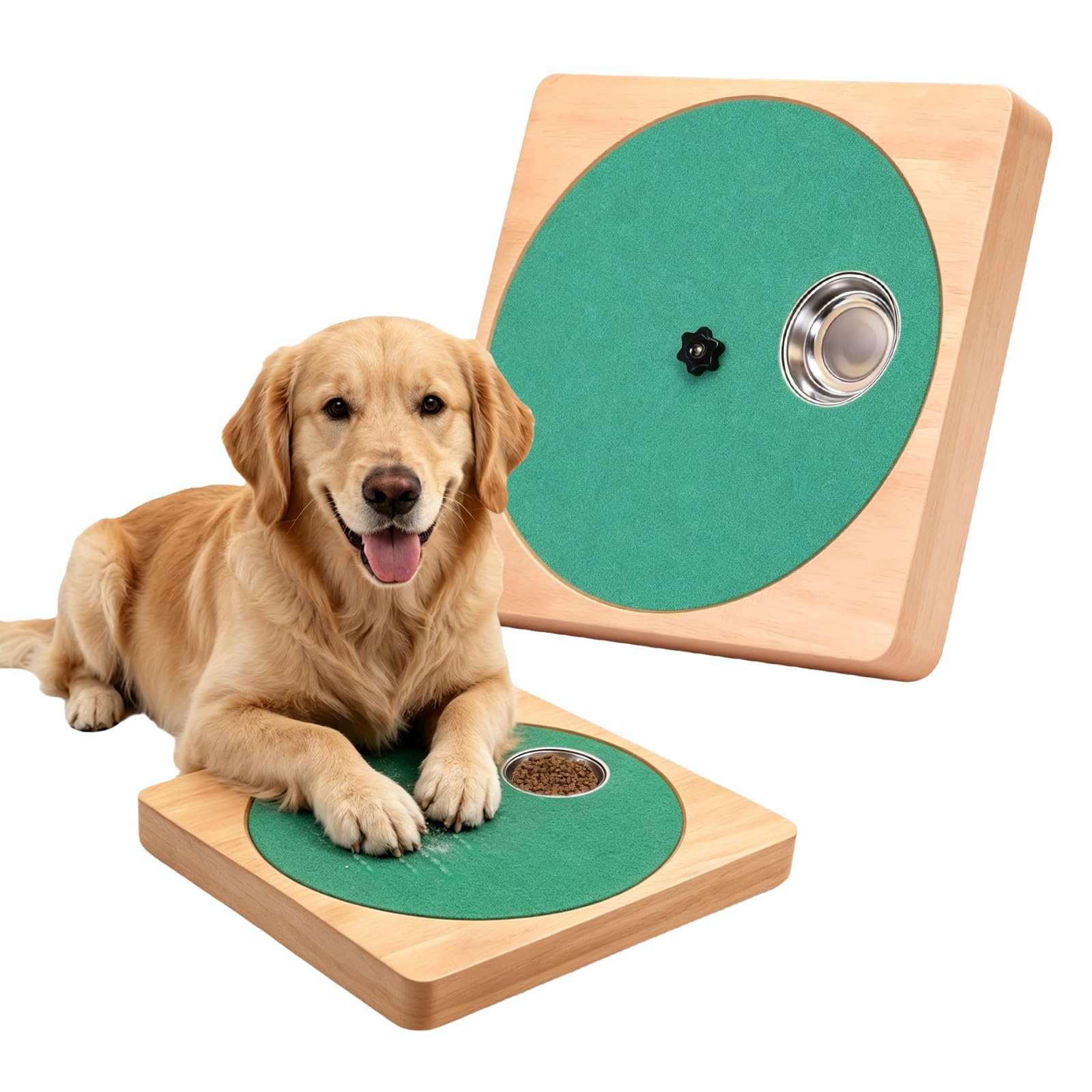 Planche à gratter pour griffes de chien à résistance réglable, avec 6 bols à friandises en acier inoxydable, planche à gratter 3 en 1 en bois pour les ongles, planche à gratter pour pattes pour un