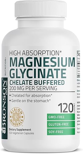 Miniatura 5 de Bronson Glicinato de magnesio 200 mg por porción quelado para una alta absorción, suave para el estómago, sin OMG, 120 cápsulas vegetarianas
