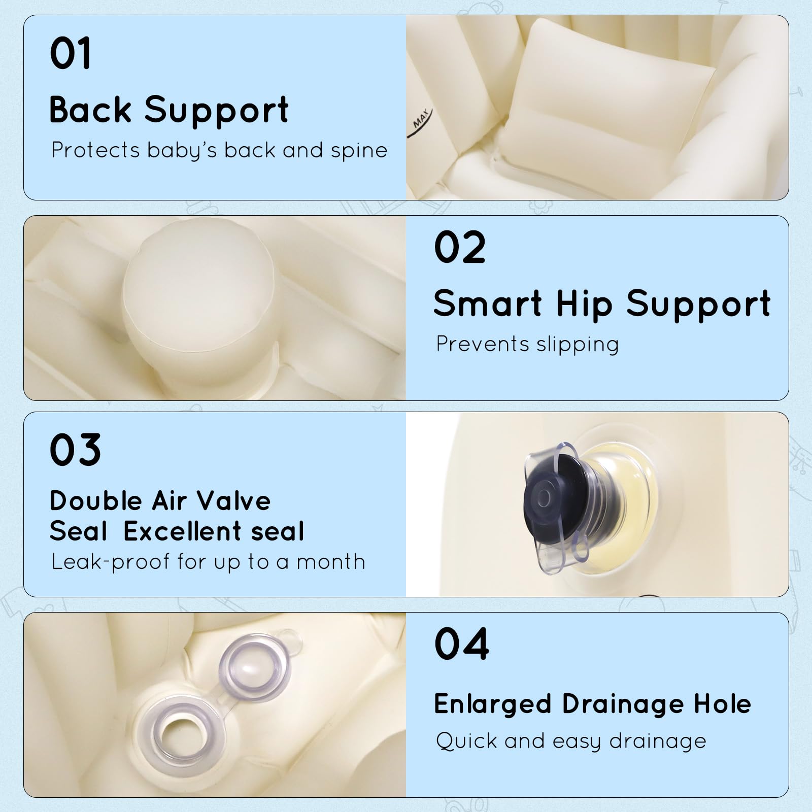 Vaschetta Bagnetto Neonato, Vasca da Bagno pieghevole, Vaschetta Bagnetto Gonfiabile da Viaggioper Bambini Neonati Senza Pompa ad Aria, Antiscivolo Gonfiabile Vasca da Bagno da 0 a 24 Mesi,Beige