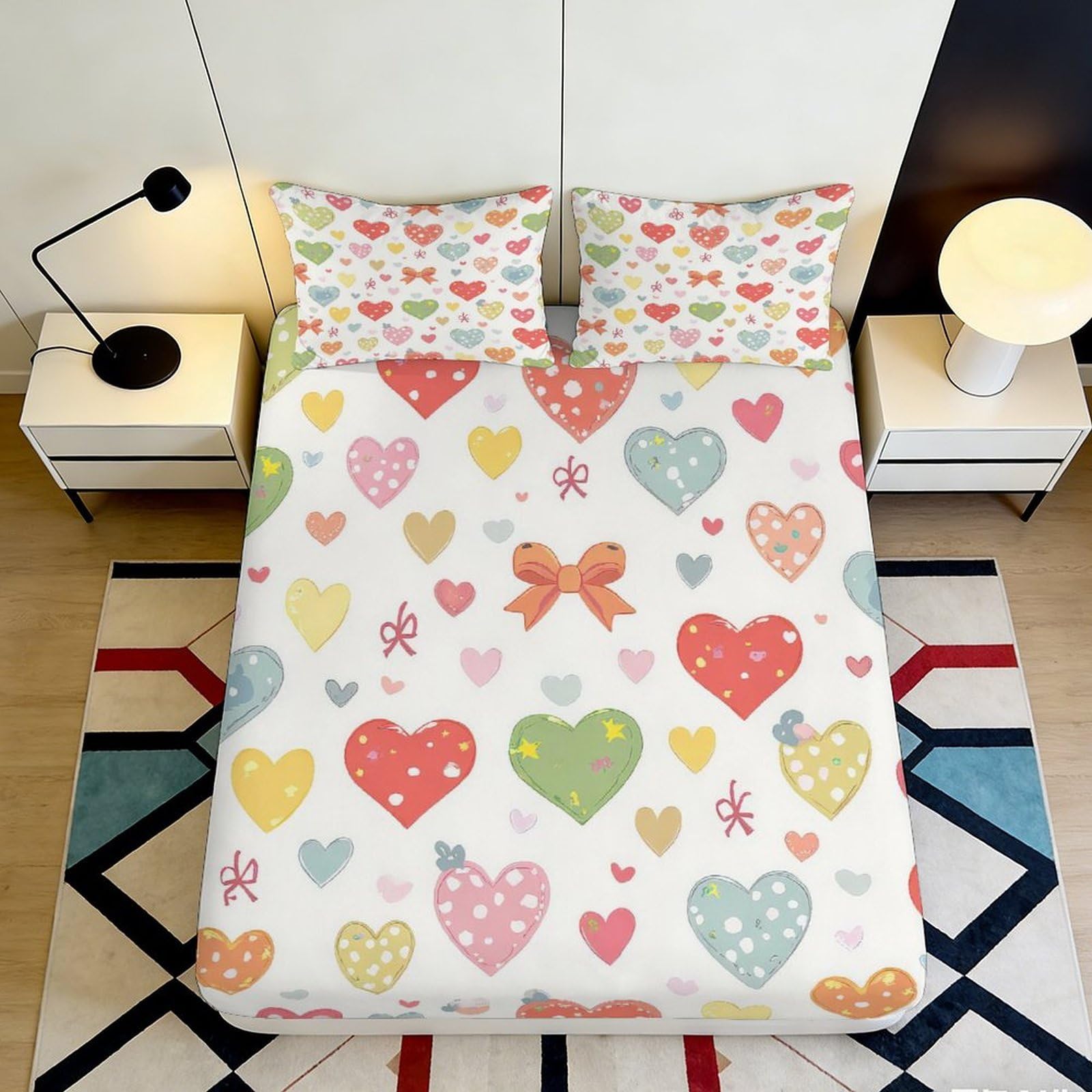 3D Printed Heart Print Microfiber Fitted Sheet, Butterfly Bed Cover, Soft Touch, Wrinkle Resistant, Apartment Bedding 90x200x25cm