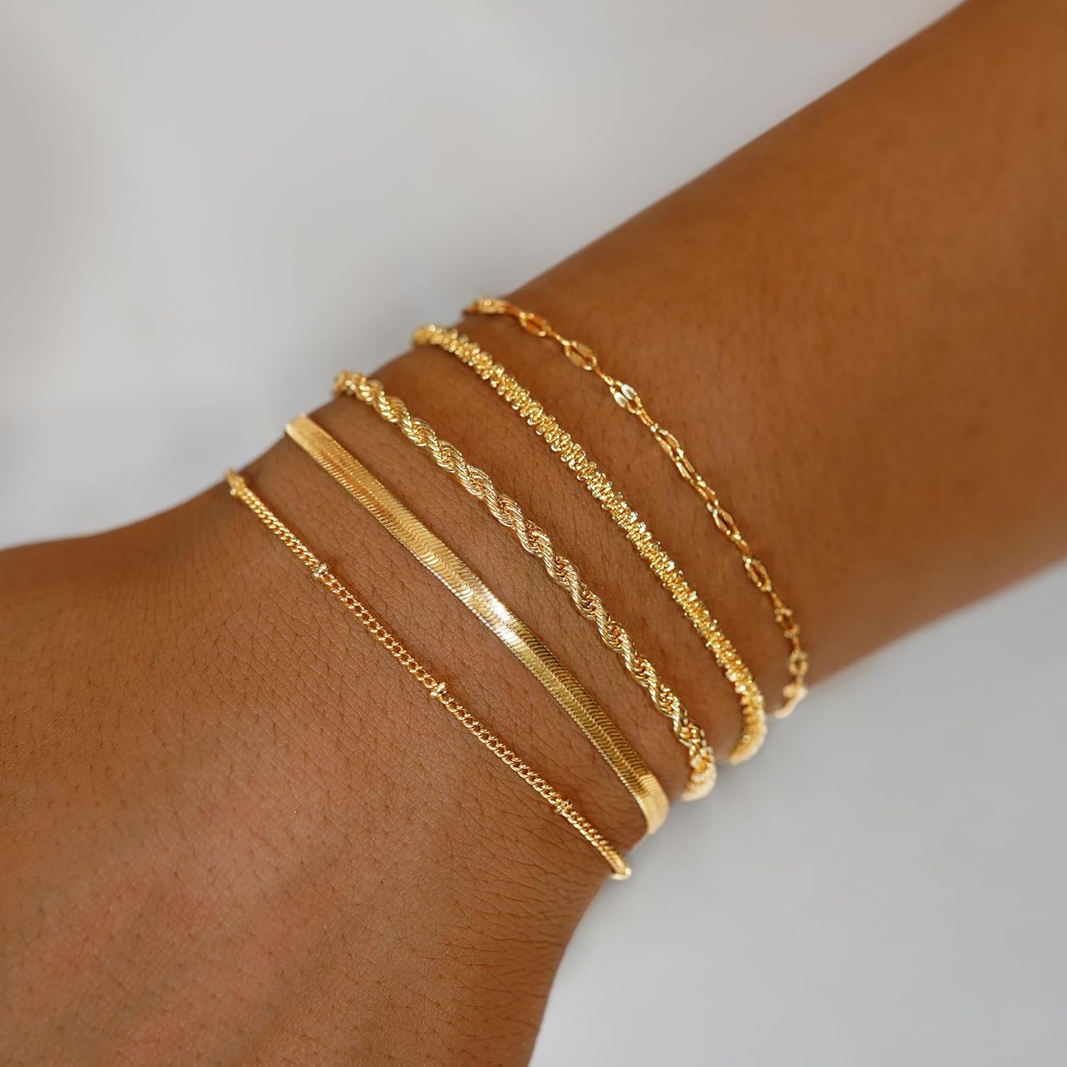 Gold Bracelets for Women, 14K Gold Plated Waterproof Bracelets for Women, Dainty Stackable Adjustable Chain Jewelry Set - Trendy Layered Bracelet Stack Gift, Everyday Wear - Image 4
