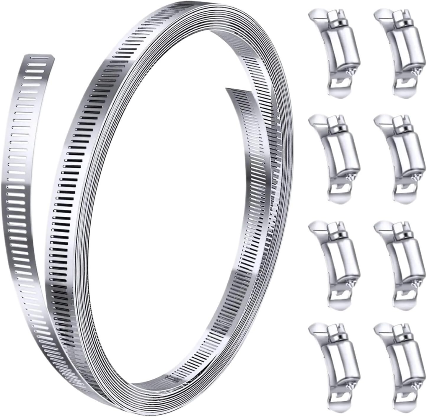 304 Stainless Steel 3.5M Hose Clamps Strap with 8 Fasteners Worm Clamps Adjustable Worm Gear Pipe Ducting Hose Clamps 11.5Feet