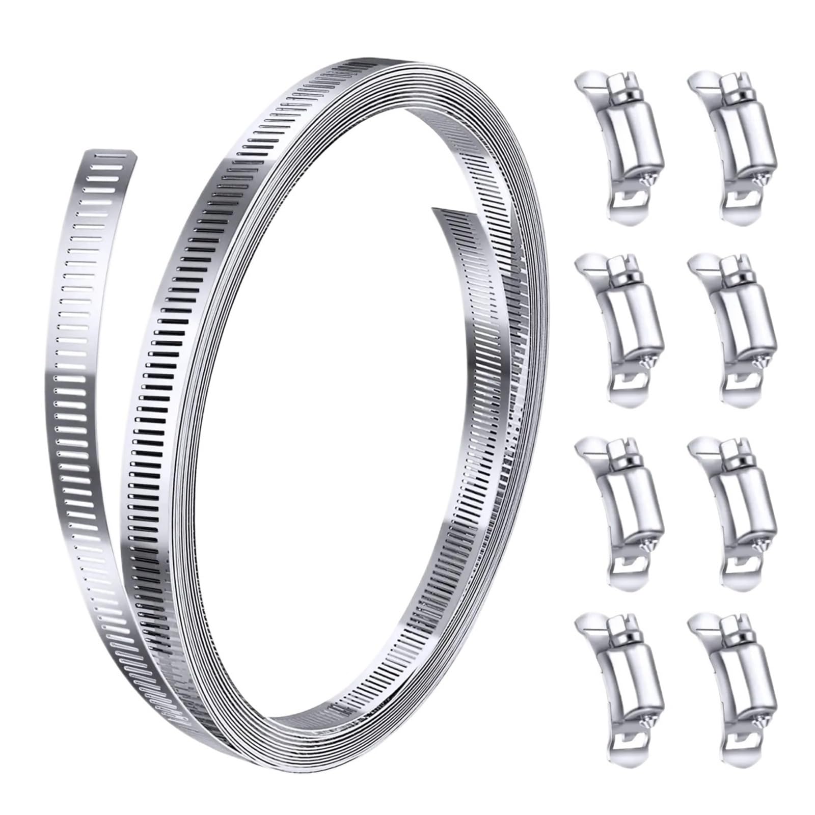 Hqycl One Color 304 Stainless Steel 3.5M Hose Clamps Strap With 8 Fasteners Worm Clamps Adjustable Worm Gear Pipe Ducting Hose Clamps 11.5Feet