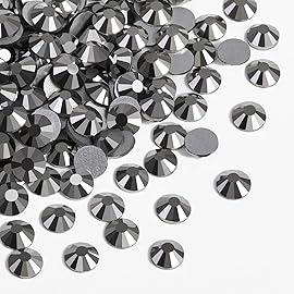 Beadsland 288pcs Flat Back Crystal Rhinestones Round Gems for Nail Art and Craft Glue Fix, Hematite, SS34,7.1-7.3mm