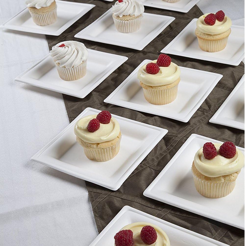 ECO PRODUCTS Disposable Square Sugarcane Plate, Eco-Friendly, Compostable, Grease and Cut Resistant, Microwave Safe, 8" x 8", Case of 500