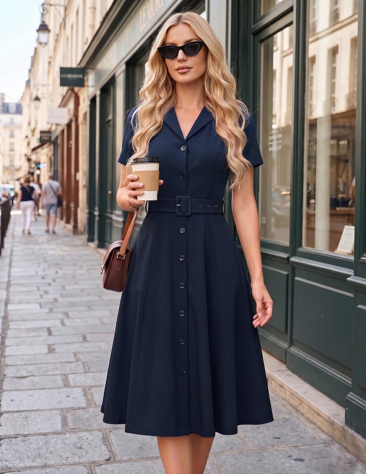 Bbonlinedress Rockabilly Kleider Damen festlich 50er Jahre Kleider Business Kleid A-Linie Midi Casual Cocktailkleid