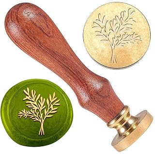Eucalyptus Leaves Wax Seal Stamp Embossed Stamp Sealing Vintage Elegant Removable 1" Brass Seal Wood Handle Wedding Invitations Envelopes Gift Packing Decoration Craft Adhesive Waxing