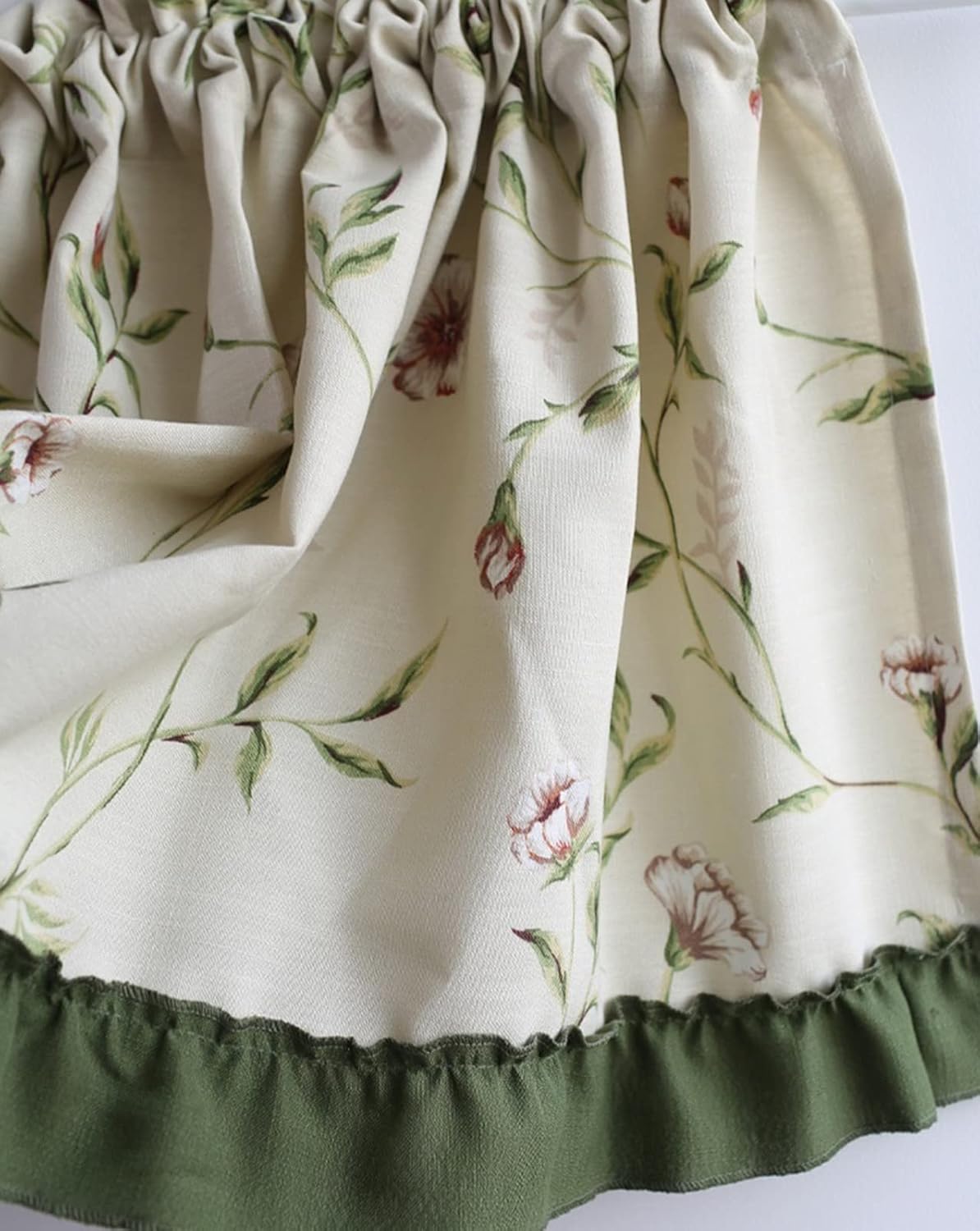 A.Monamour Short Curtain for Small Window Farmhouse Cotton and Linen Beige Floral Opaque Window Treatment Valance Window Panel Drapes Half for Kitchen Café Bedroom Cabinet Door Curtain