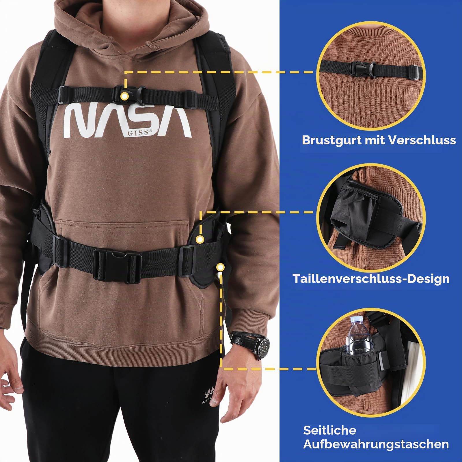 Gepäckrucksack-Umwandlungssystem, Gepäckverbinderriemen, Rucksack mit externem Kreuzrahmen mit Griff, Schnellverschluss, Rückenlehne, Gepäckgurt für