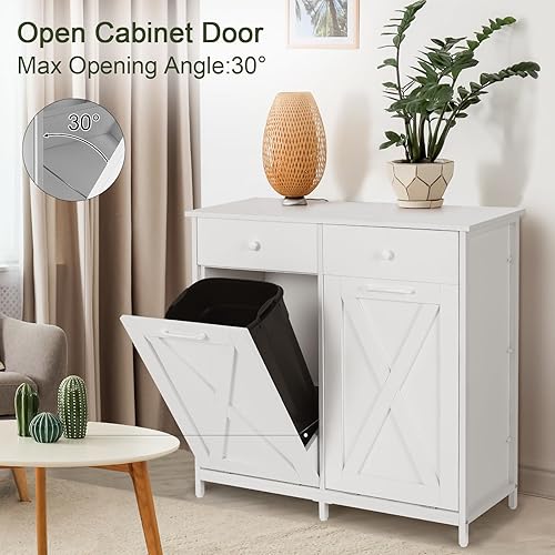 Miniatura 4 de Gabinete de basura con doble inclinación hacia fuera de 20 galones, armario de reciclaje de madera para cocina, soporte oculto con cajones y mesa,