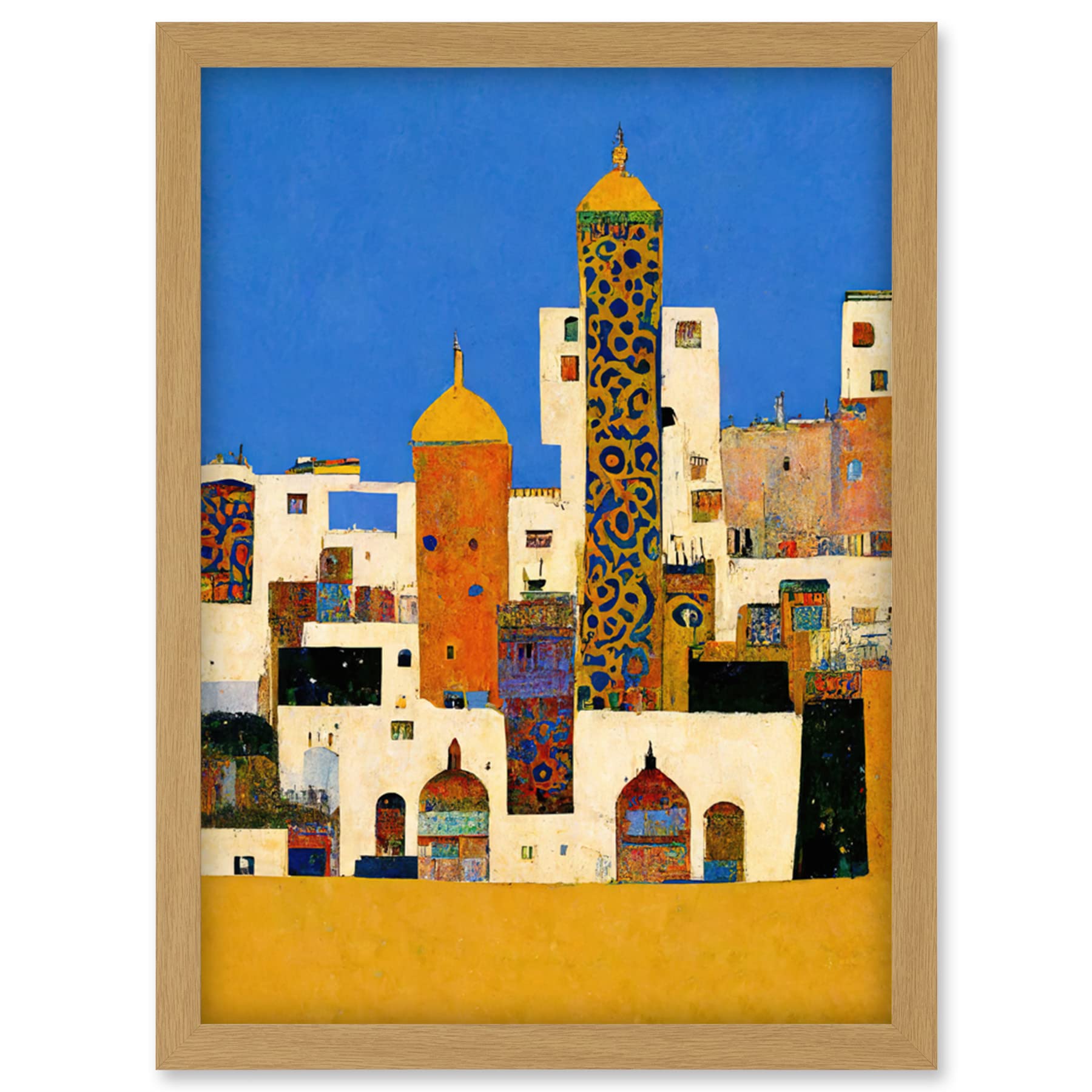 Doppelganger33 LTD Moroccan Cityscape Buildings Klimt Style Bold Artwork Framed Wall Art Print A4