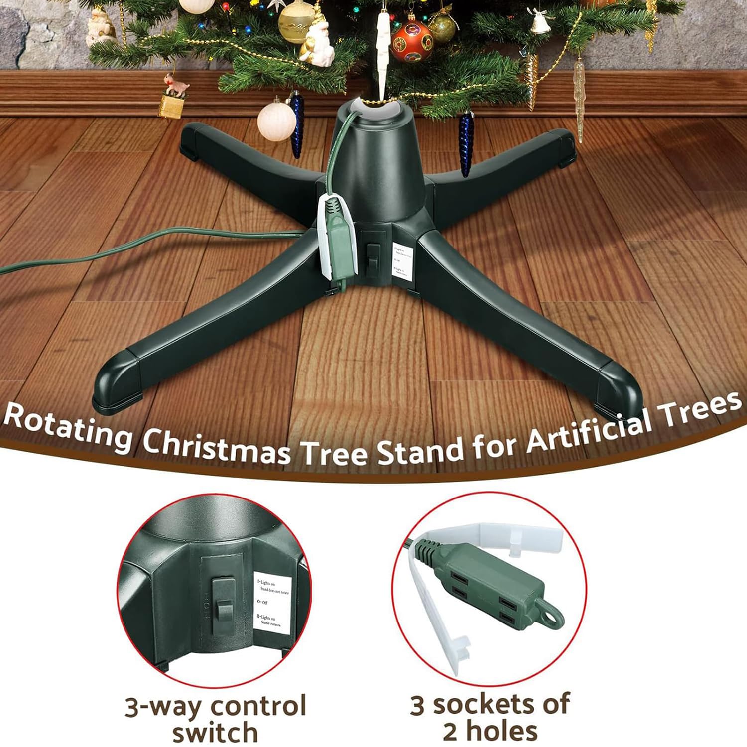 Soporte Giratorio para árbol De Navidad De 360°, Soporte Eléctrico Ajustable para árbol De Navidad Artificial para árboles De hasta 7.5 Pies Y 80 Libras, Soporte De Base Giratorio De 360 ​​Grados