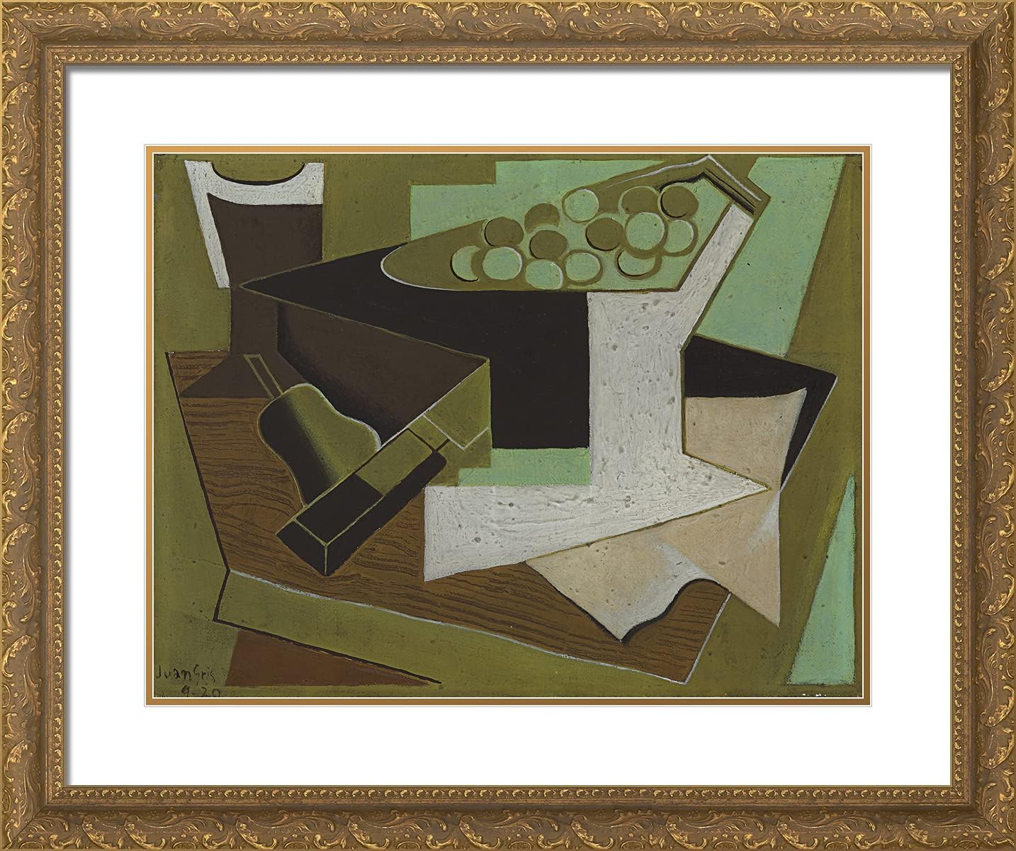 ArtDirect Gris, Juan 24x20 Black Ornate Framed Art Print with Double Matting Titled: Still Life Fruit on Table