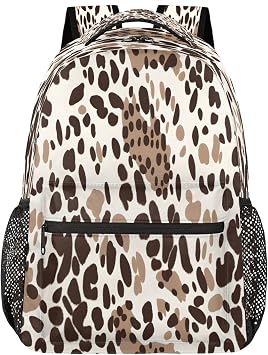 Leopard School Backpack for Teens Boys and Girls,Black Brown Animals Skin print Backpack, 16 Inches College Bookbags Travel Laptop Backpack