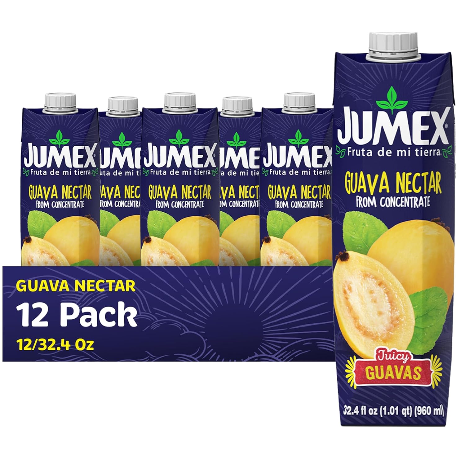 Jumex Guava Juice Nectar - Guava Nectar Made with Fresh Fruit Puree - Tropical Fruit Juice Concentrate for Smoothie Mix, Cocktail Mixers, Kids Drinks & Mexican Beverages - 32.4oz, 12 Pack Carton