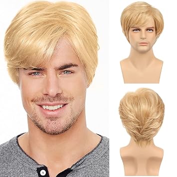 Mens Blonde Wigs Short Curly Layered Cosplay Costume Party Wigs for Male GuyBlonde
