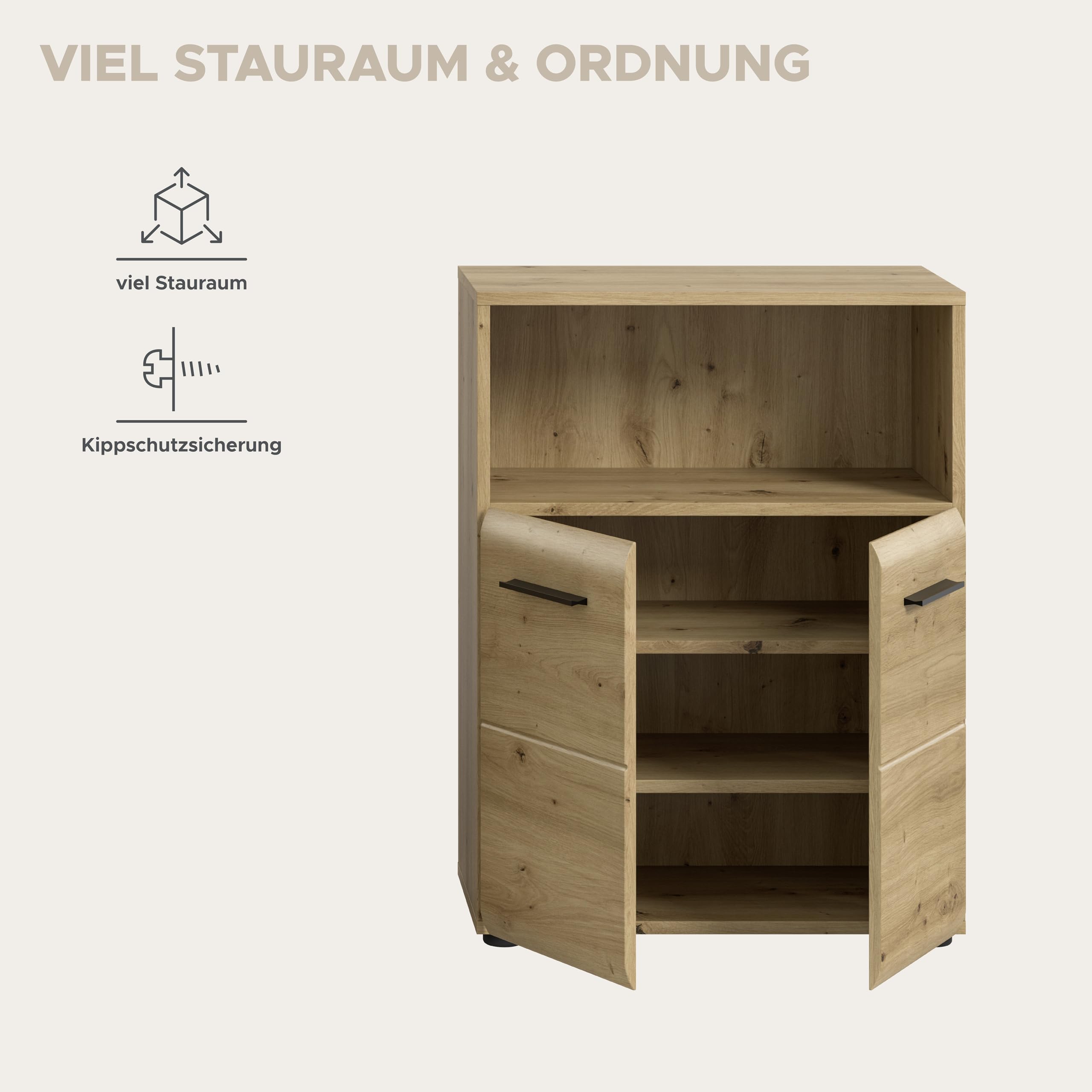 xonox.home – Standschrank breit Ice 60x80x30 cm in Korpus und Front Artisan Oak Nachbildung – Eleganter Badschrank Schrank in Holzoptik – großzügiger Stauraum – Bild 8