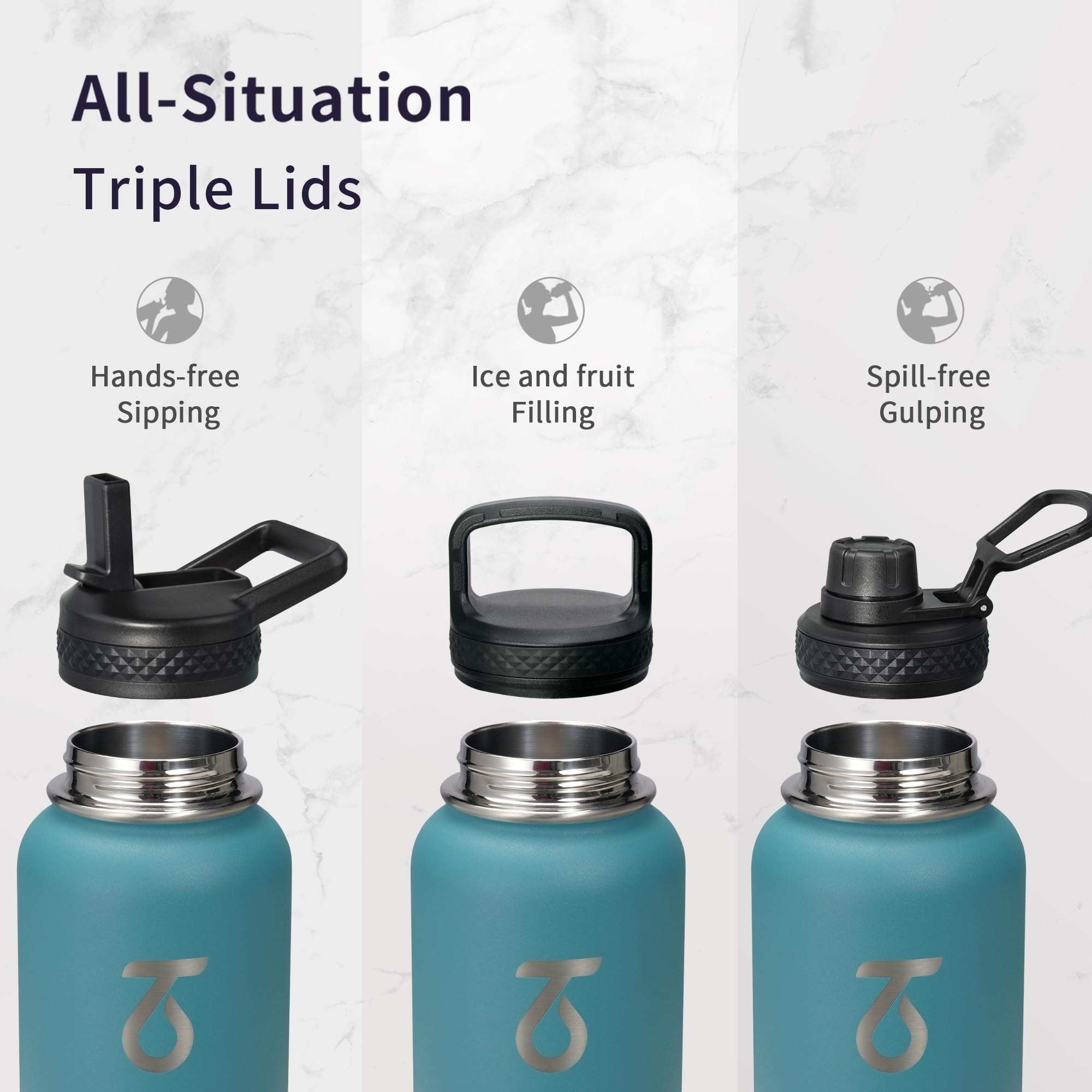 Trebo 1 L Water Bottle Insulated with Paracord Handle and Straw - Image 4