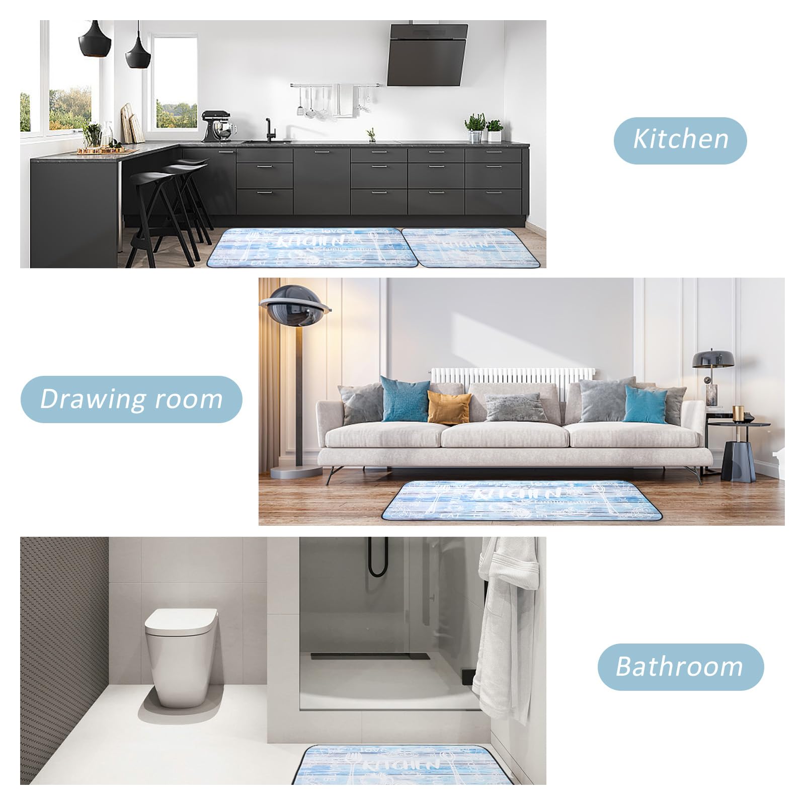 Juego de Alfombras de Cocina Antideslizantes de 2 Piezas, Tapete Cocina Antideslizante Resistente al Aceite, Adecuado para Cocina, Baño, Sala de Estar, 43x75 + 43x120 cm