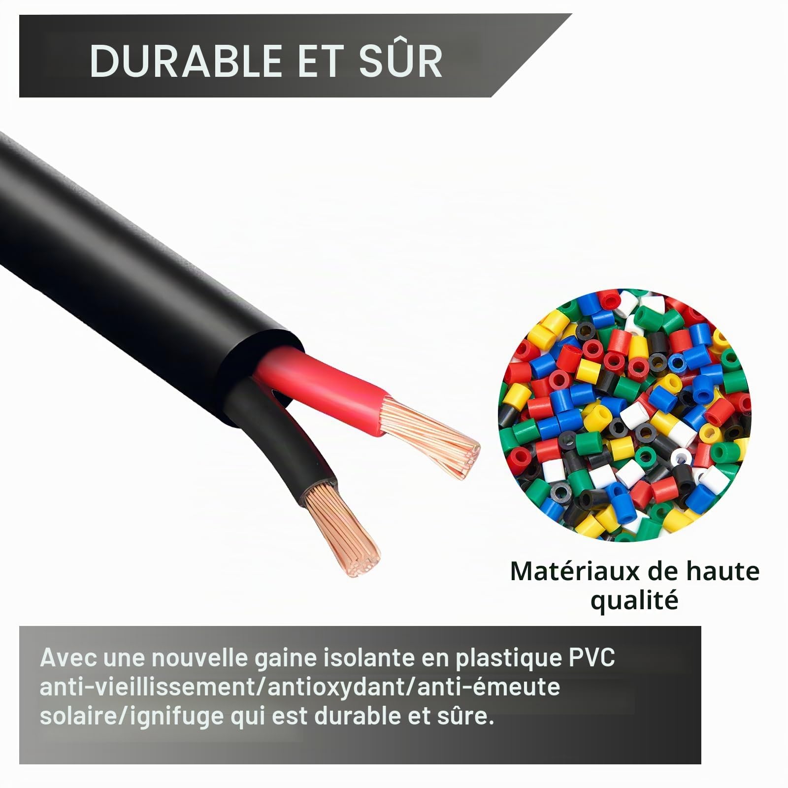 AOHEWEI Câble rond 2×4,0mm² 2 conducteurs en cuivre pour applications électriques 5V 12V 24V 60V, Câble automobile et bateau fin rouge/noir 5/10/20/50 mètres