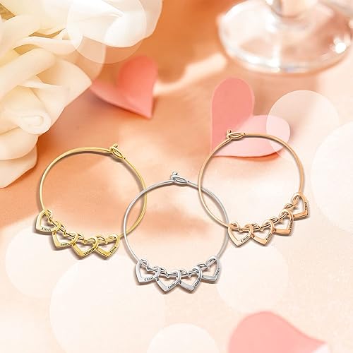 Miniatura 2 de BAUMA AUTO Pulseras personalizadas para mujer con 2-8 nombres personalizados, dijes de corazón, pulseras de promesa para mujer, joyería única para