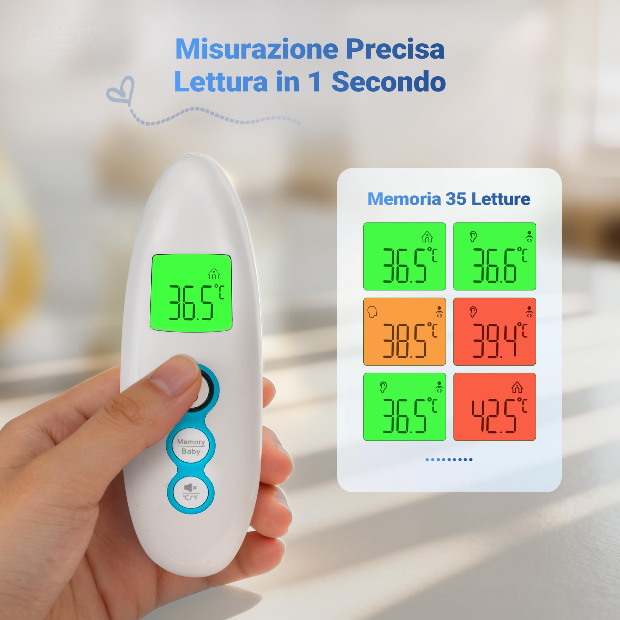 BESTEK Termometro Febbre Doppia Modalità (Frontale/Auricolare),Termometro Neonato per Oggetti, Termometro Digitale Ambiente e con Funzione Neonato 0-36 Mesi