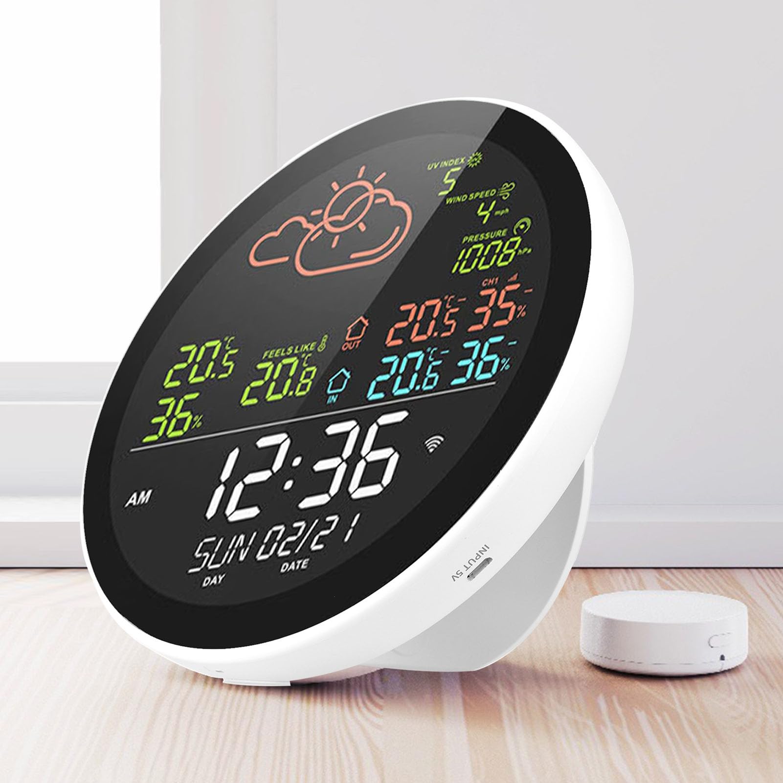 Stacja Pogodowa Termometr Higrometr Wskaźnik Temperatury i Wilgotności Wewnętrzny Monitor Temperatury Zewnętrznej Zegar WiFi Indeks UV Ciśnienie Powietrza Prędkość Wiatru z 3 (Con 1 sensore)