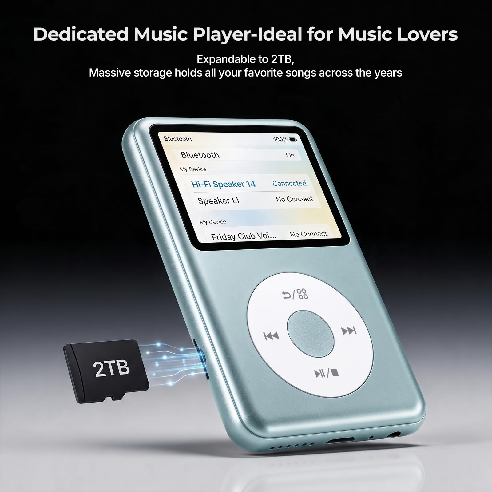 Innioasis Y2 Classic Lecteur MP3 avec Bluetooth 8 Go avec listes de lecture et radio FM Bleu sarcelle