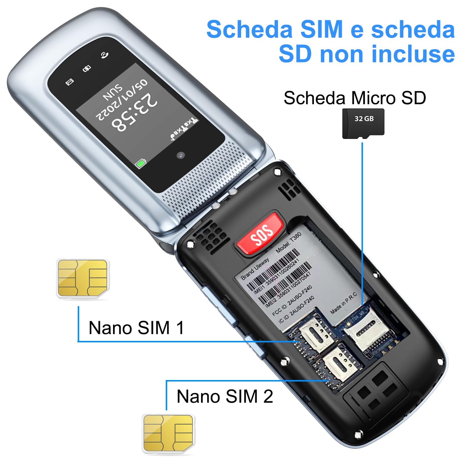 CHAKEYAKE 4G Telefono per Anziani, Cellulare per Anziani senza Contratto, Annuncio Vocale dei Tasti, Tasti grandi,Volume Elevato,Tasto SOS, Doppia SIM, Doppio Display 2,4 + 1,77", Grigio