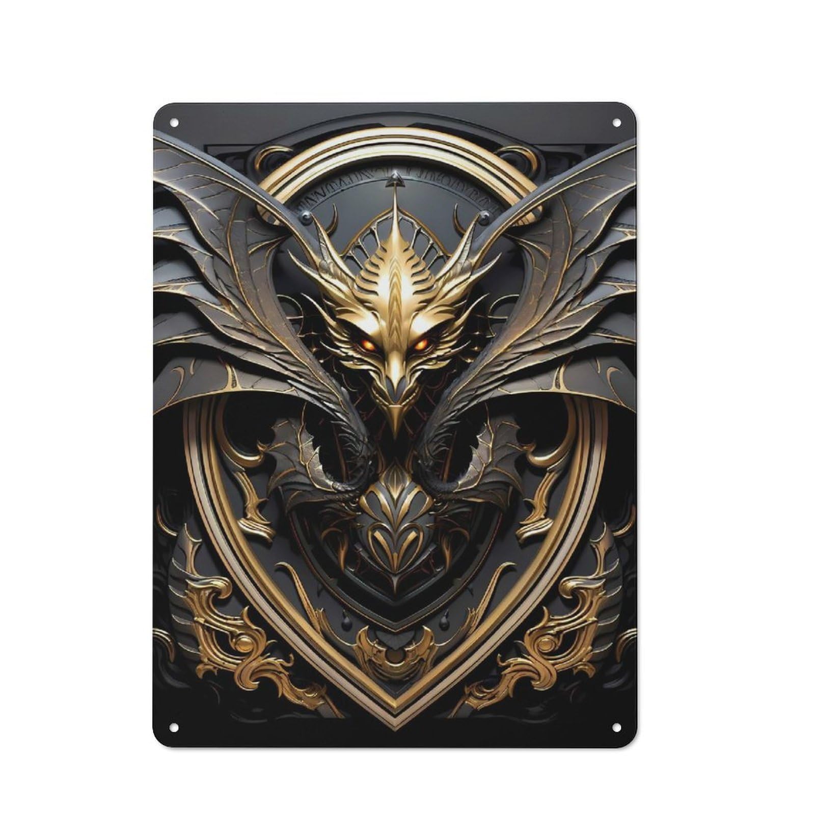 Junmoney Style-11 Tin Wall Plaque 40X30cm With Devil Dragon Wings For Workshop Wall, With Clear Retro Wall Decor Character